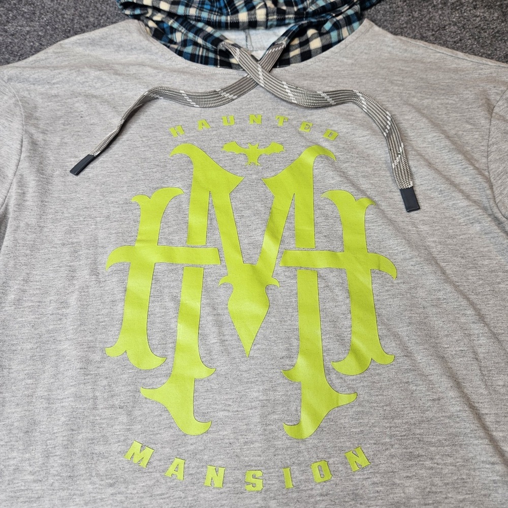 Disney Haunted Mansion Flannel Plaid Longsleeve Hoodie T Shirt Layered Large